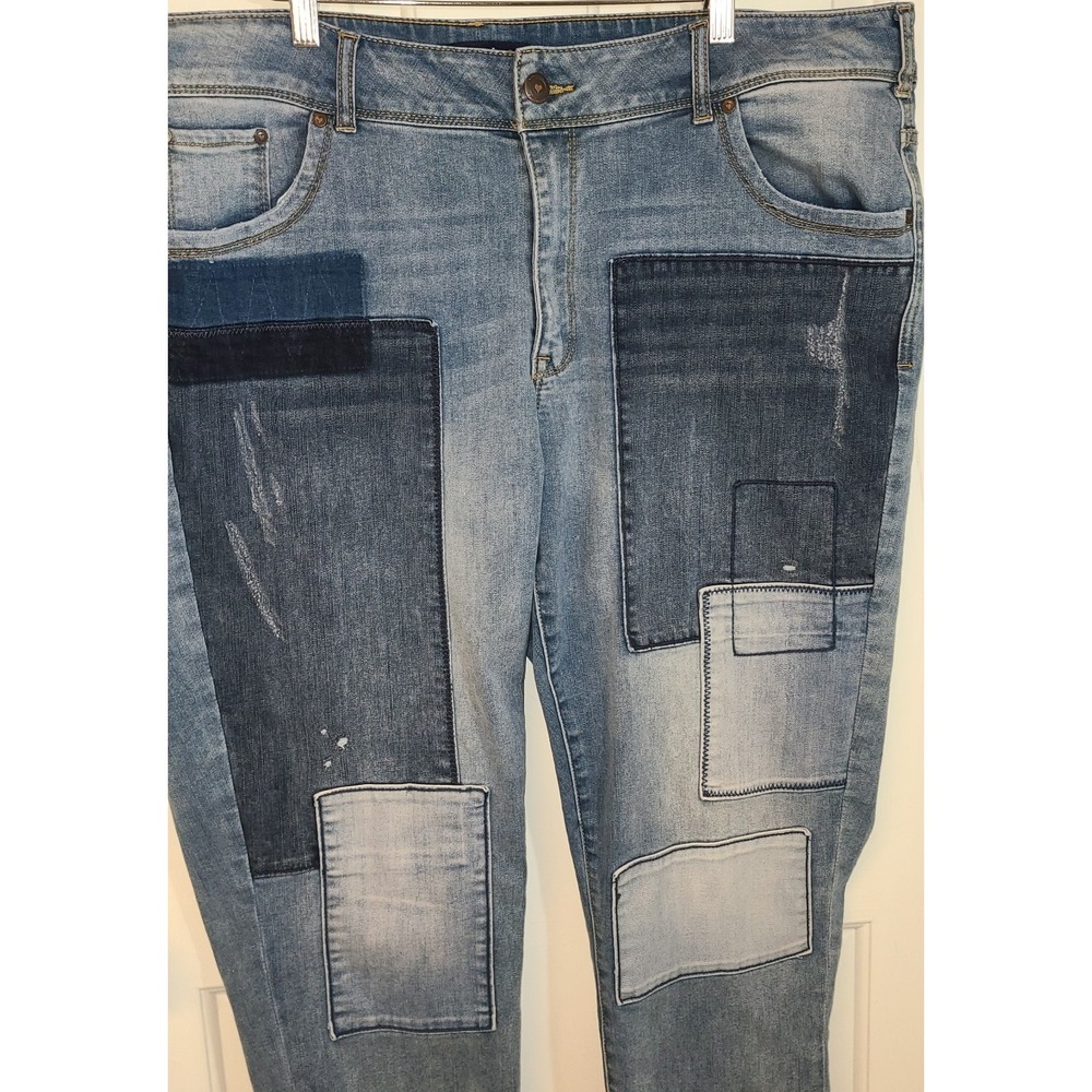 Women's Denim 24/7 Straight Leg Sz 24W Jeans Multi Denim Patchwork Artsy Distres